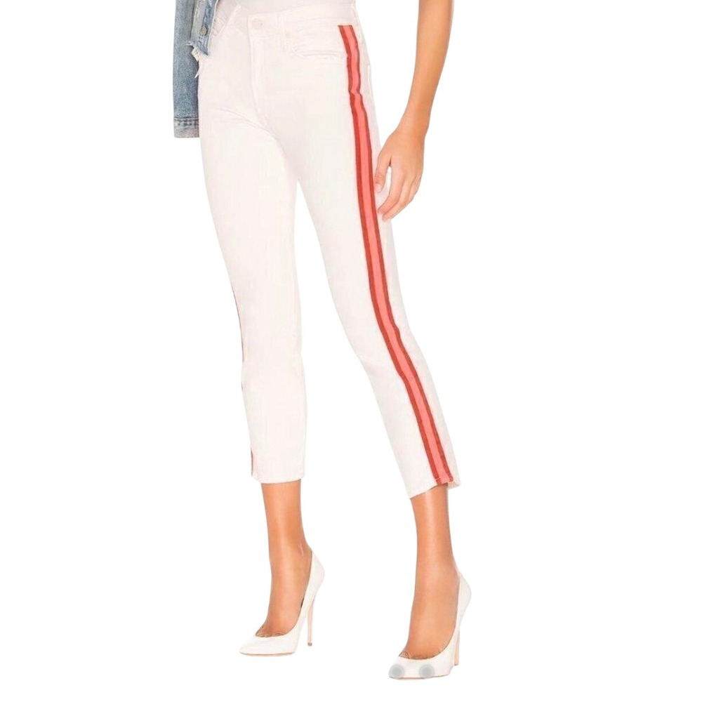 Mother The Dazzler Crop Jeans Womens 26 White Red Side Stripe Excellent